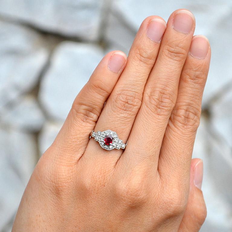 For Sale:  Oval Ruby with Diamond Art Deco Style Cluster Ring in Platinum950 8