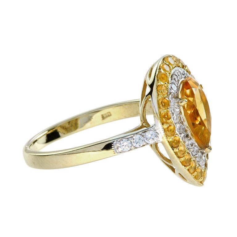 For Sale:  Catherine Pear Citrine with Diamond and Citrine Halo Ring in 18K Yellow Gold 8