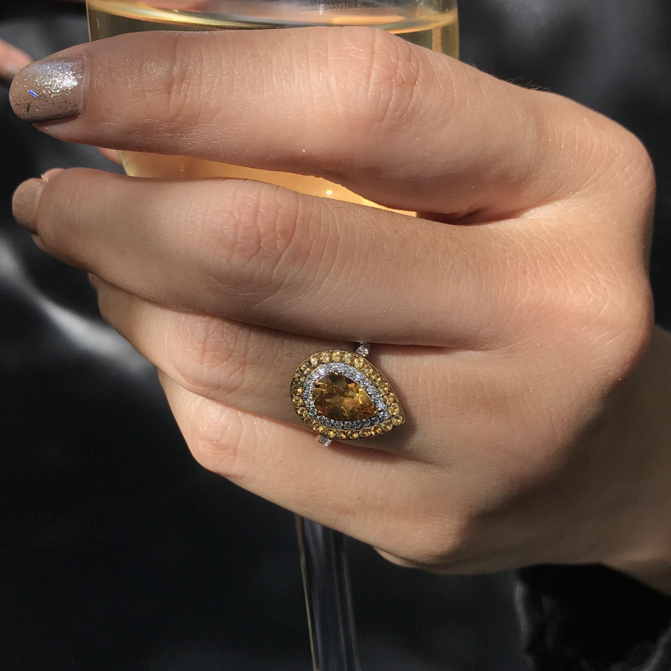 For Sale:  Catherine Pear Citrine with Diamond and Citrine Halo Ring in 18K Yellow Gold 3