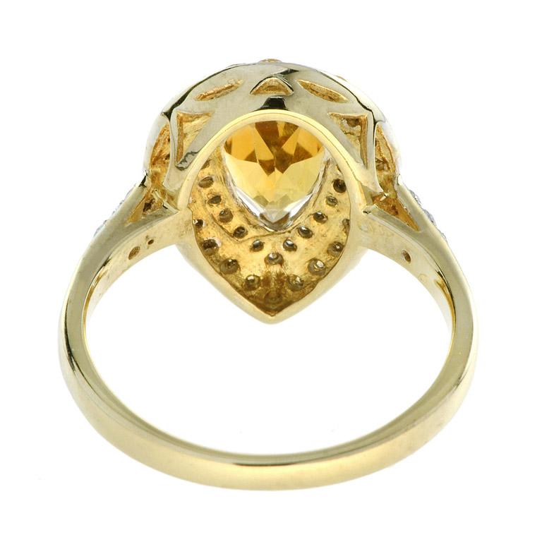 For Sale:  Catherine Pear Citrine with Diamond and Citrine Halo Ring in 18K Yellow Gold 9