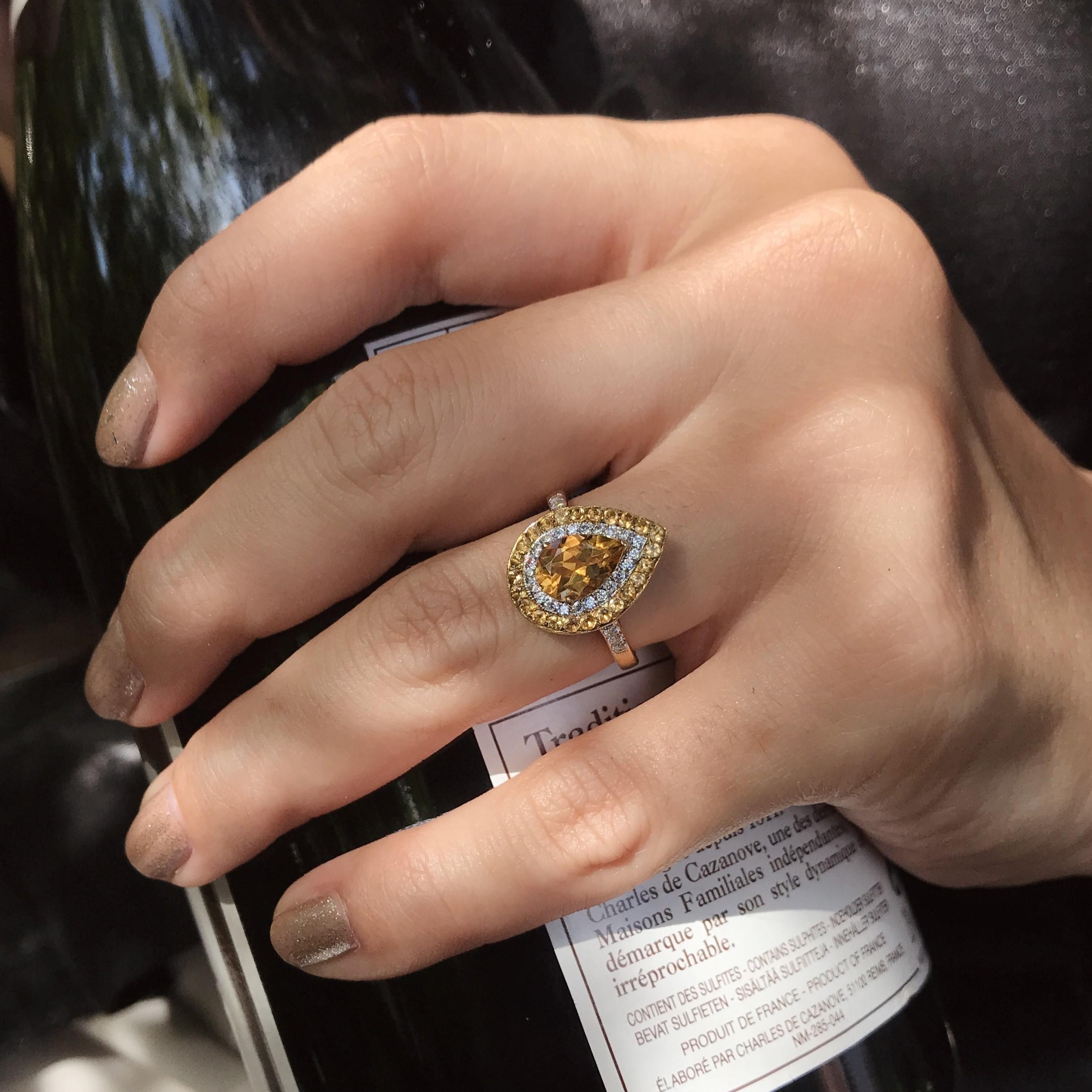 For Sale:  Catherine Pear Citrine with Diamond and Citrine Halo Ring in 18K Yellow Gold 5