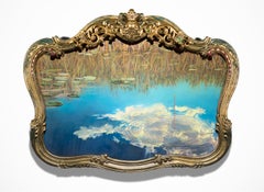 "Ripple Effect", Oil on Wood, Gilt Mirror Framed Pond Reflection of Clouds & Sky