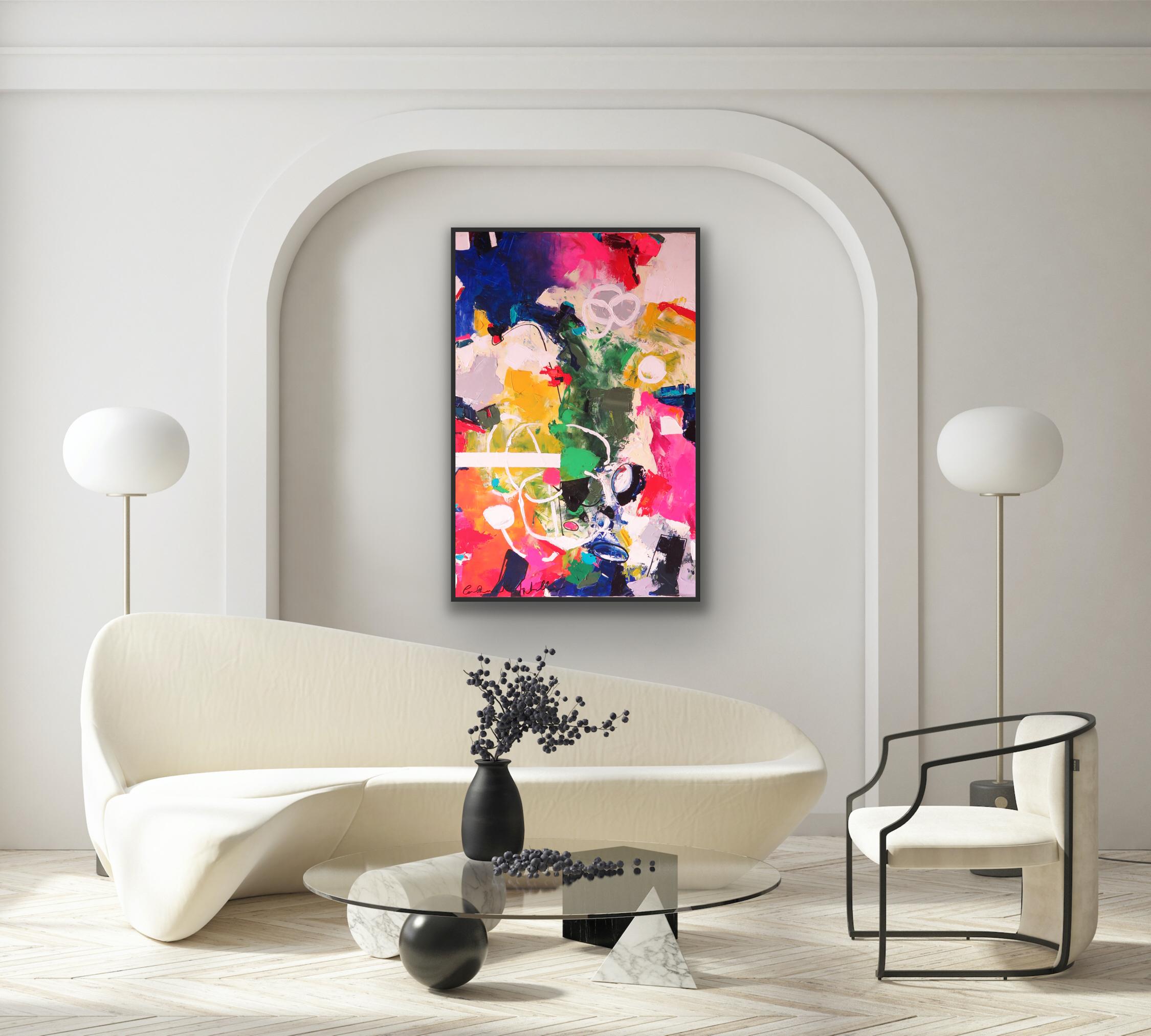 Florus, Bold Abstract Painting, Vibrant Contemporary Artwork, Expressionist Art - Beige Still-Life Painting by Catherine Pennington-Meyer