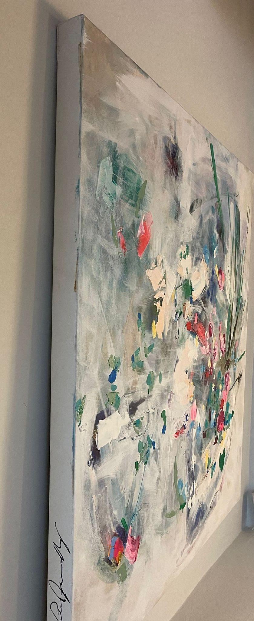 Riverbank, Original painting, Abstract floral art, landscape painting For Sale 8