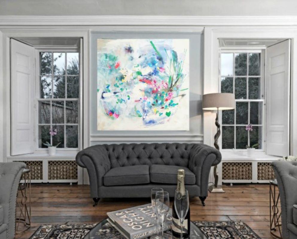 Riverbank, Original painting, Abstract floral art, landscape painting For Sale 4