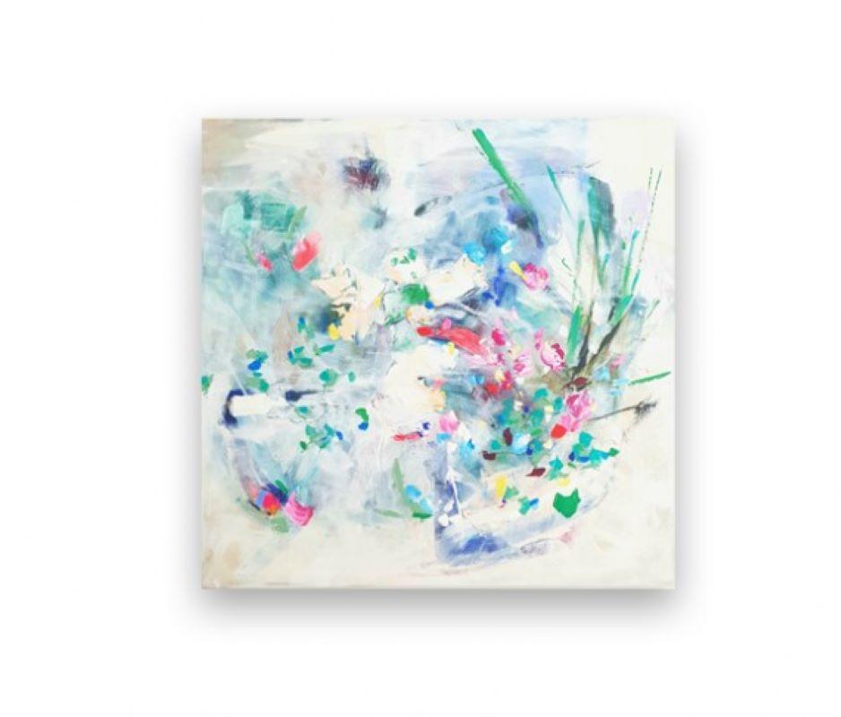 Riverbank, Original painting, Abstract floral art, landscape painting For Sale 5