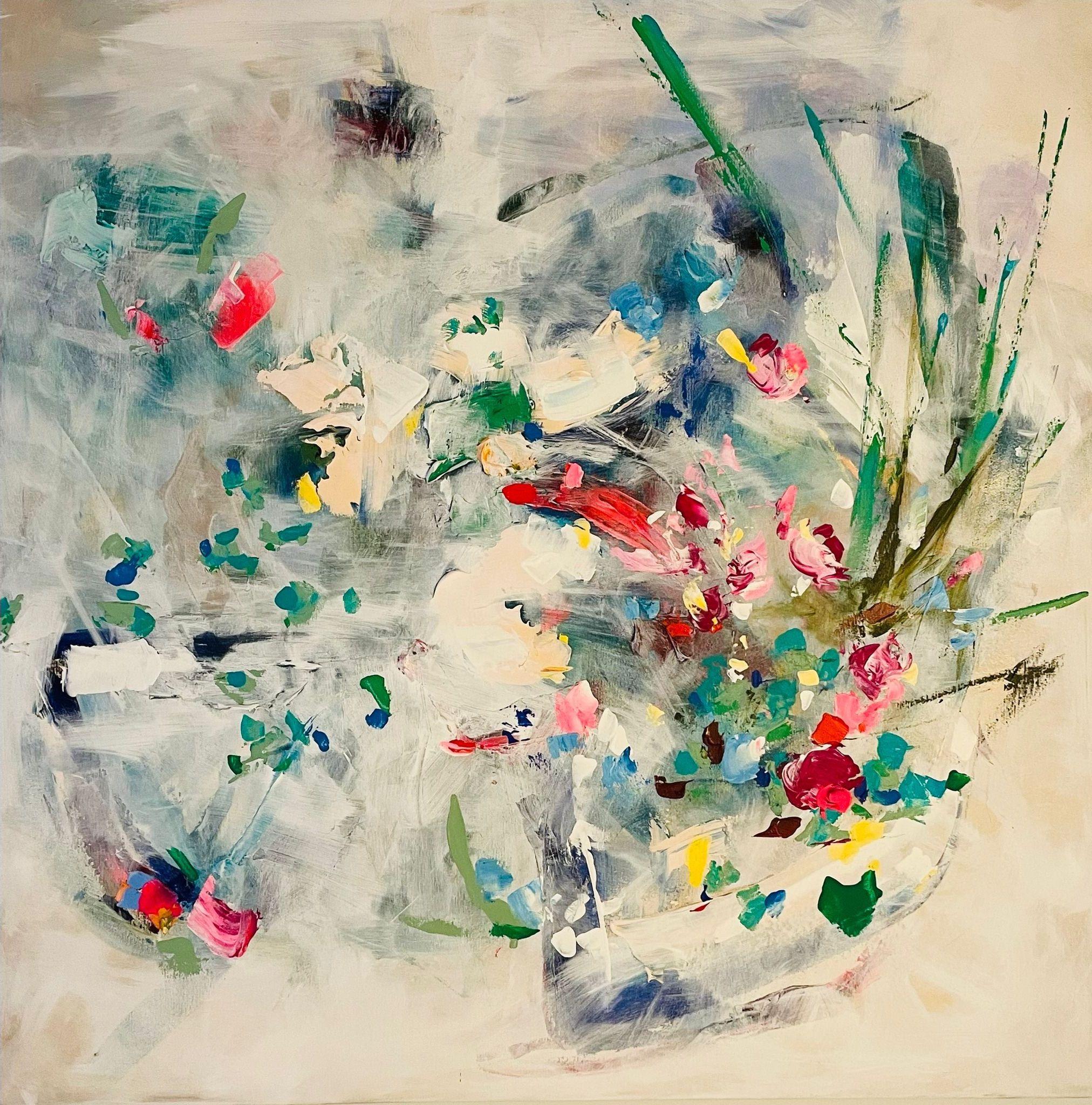 Landscape Painting Catherine Pennington-Meyer - Riverbank, peinture originale, art floral abstrait, peinture de paysage