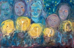 "Common Flame", Contemporary, Candlelight, Blue, Yellow, Purple, Oil Painting