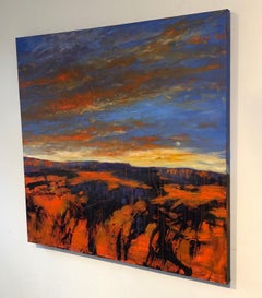 "Desert Moonrise", Landscape, Gestural, Orange, Blue, Purple, Oil Painting