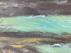 "Sogni della riva", Paesaggio astratto, acqua, viola, blu, pittura a olio