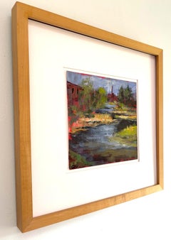"Echoes of Riverside Mill", Contemporary, Red, Blue, Green, Acrylic Painting