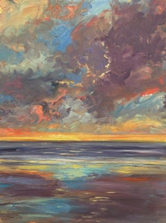 "Everlasting Tide", Contemporary, Seascape, Blue, Red, Purple, Oil Painting