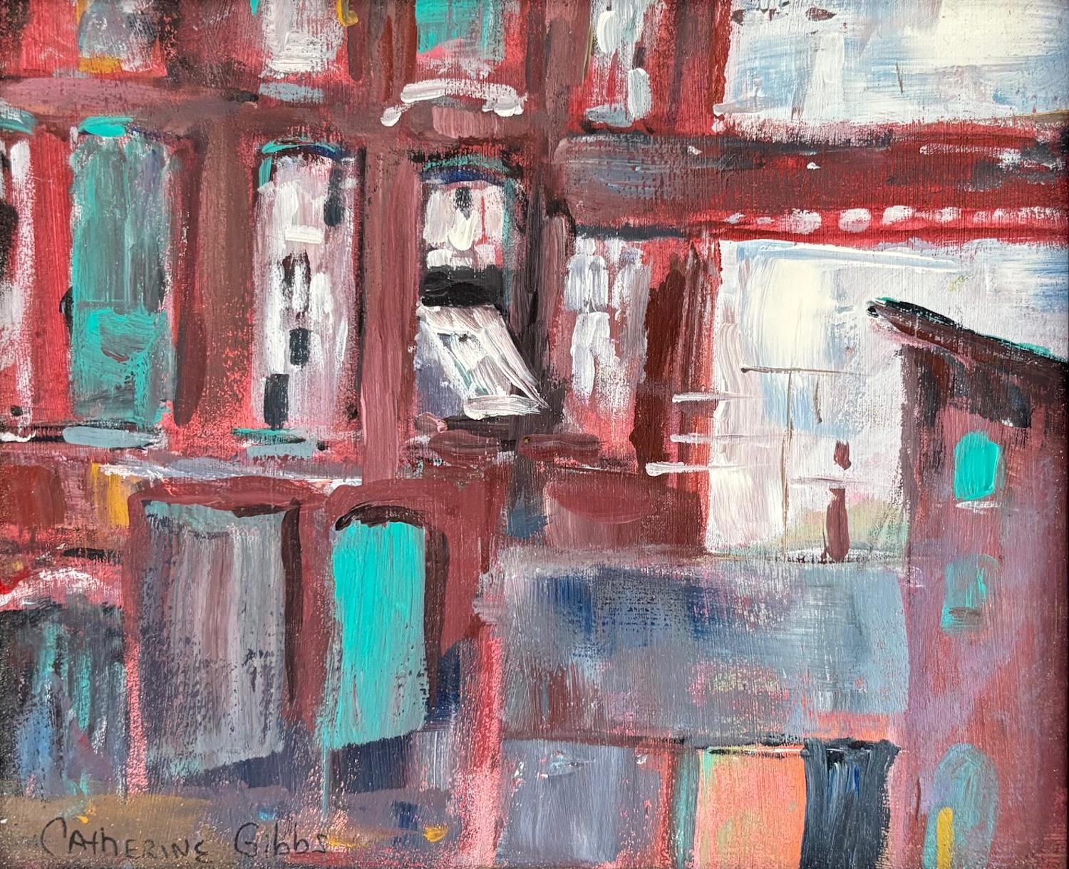 Catherine Picard-Gibbs Landscape Painting – "Industriefassade", Zeitgenössisch, Gestisch, Braun, Blau, Acrylmalerei