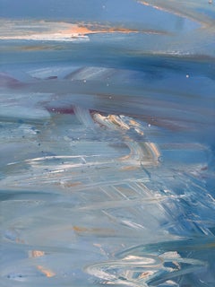 "Mirrored Cloud", paysage marin contemporain, plage, vert, bleu, peinture à l'huile