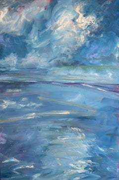 "Mirrored Cloud", Contemporary Seascape, Beach, Green, Blue, Oil Painting