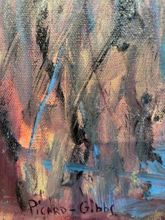 "Passing Through", Expressionist, Landscape, Pink, Blue, Oil Painting