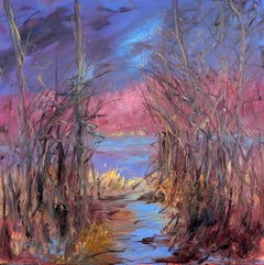 "De paso", Expresionista, Paisaje, Rosa, Azul, Pintura al óleo