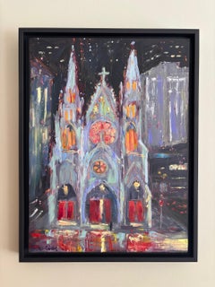 "Sanctuary in the Flow of Night", Contemporary, Cathedral, Oil Painting