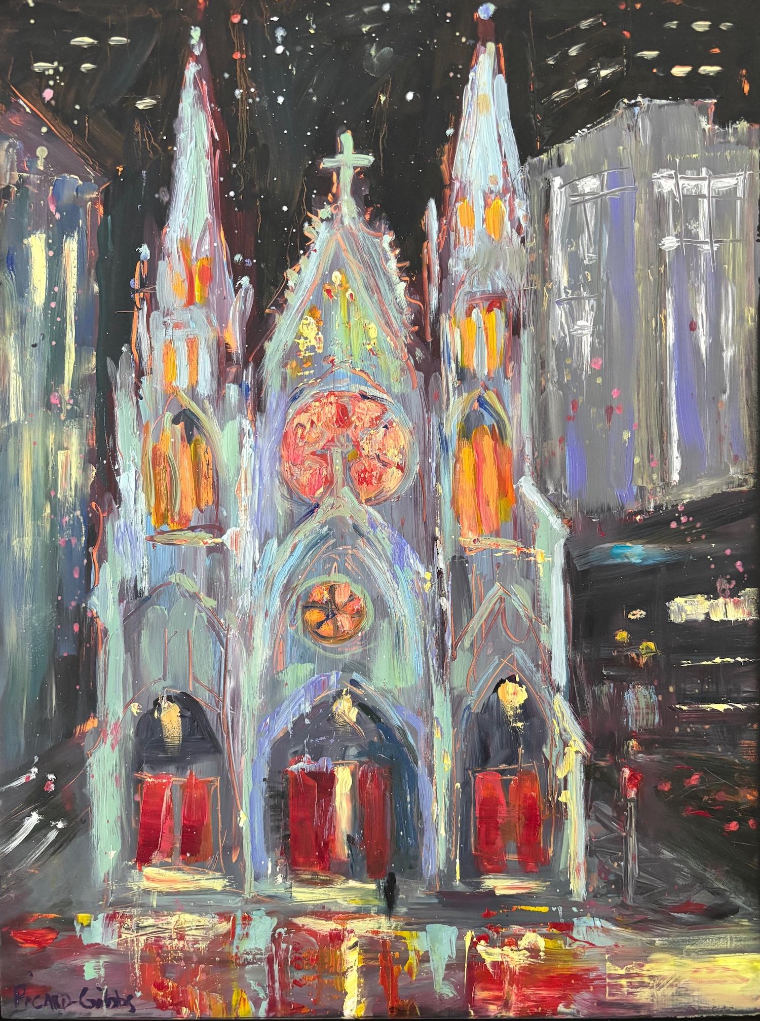 Catherine Picard-Gibbs Landscape Painting - "Sanctuary in the Flow of Night", Contemporary, Cathedral, Oil Painting