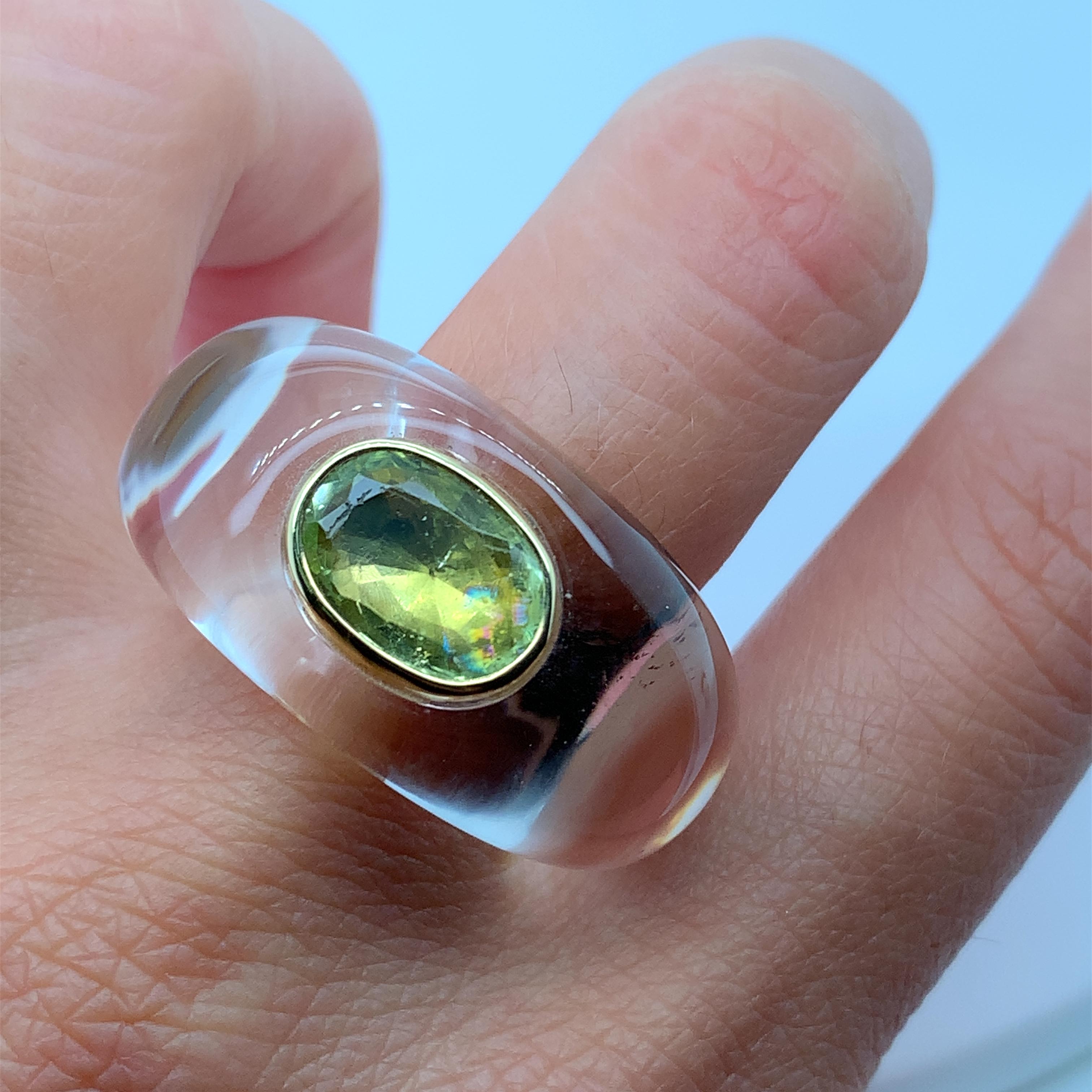Catherine Prevost peridot art deco cocktail ring 18k yellow gold In New Condition For Sale In London, GB