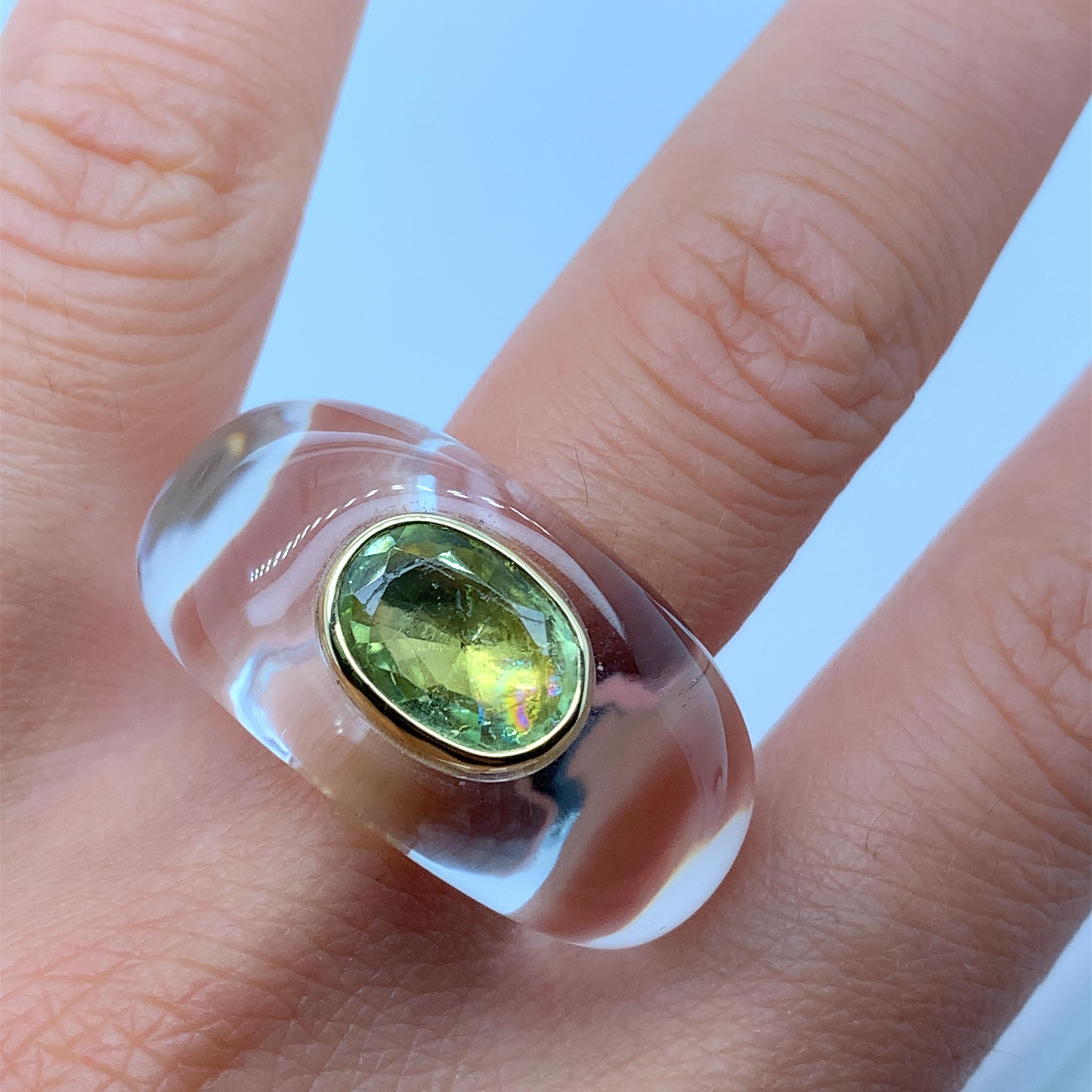 Women's or Men's Catherine Prevost peridot art deco cocktail ring 18k yellow gold For Sale