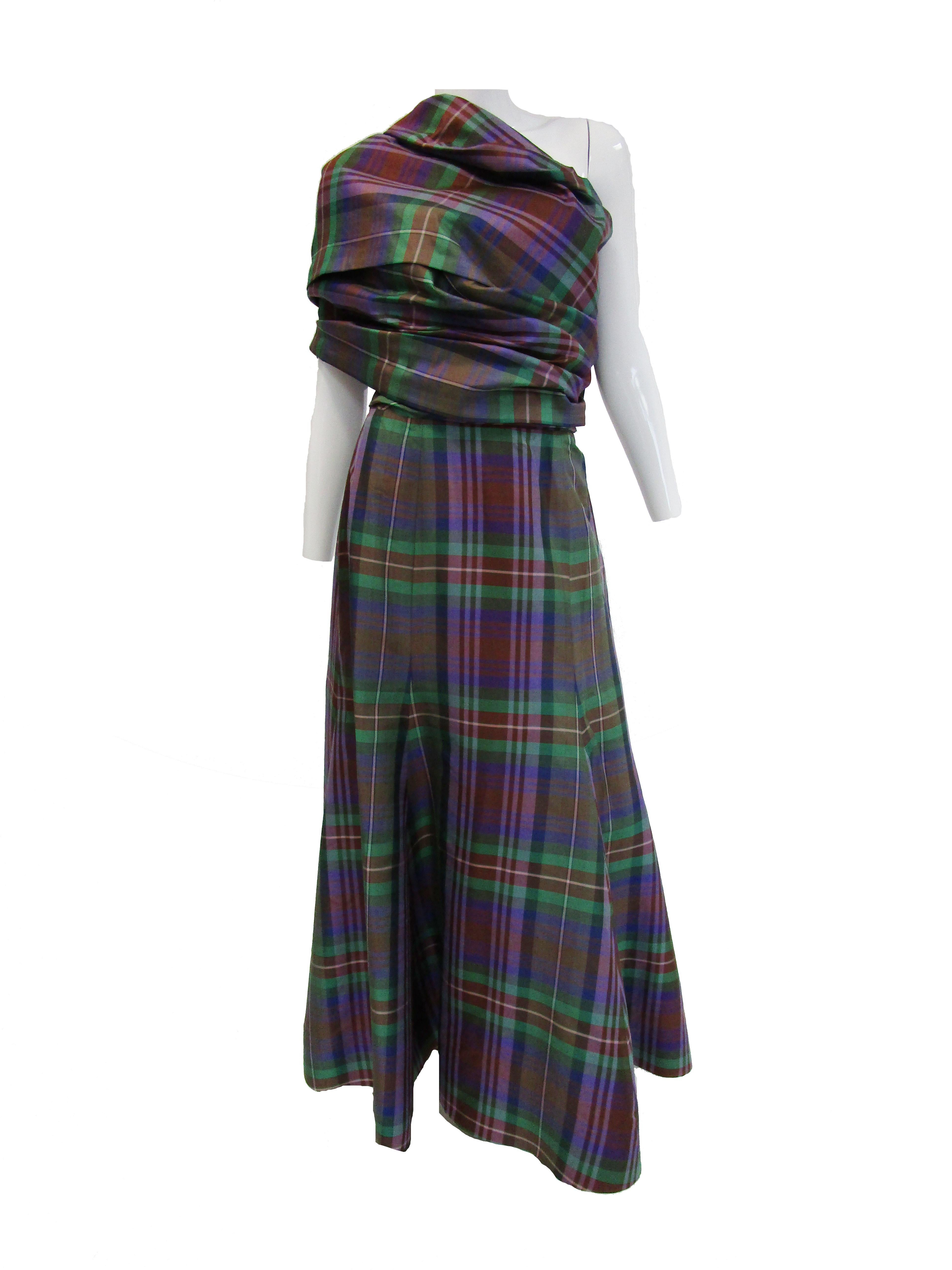 1990s Catherine Regehr Holiday Plaid Strapless Evening Dress 4