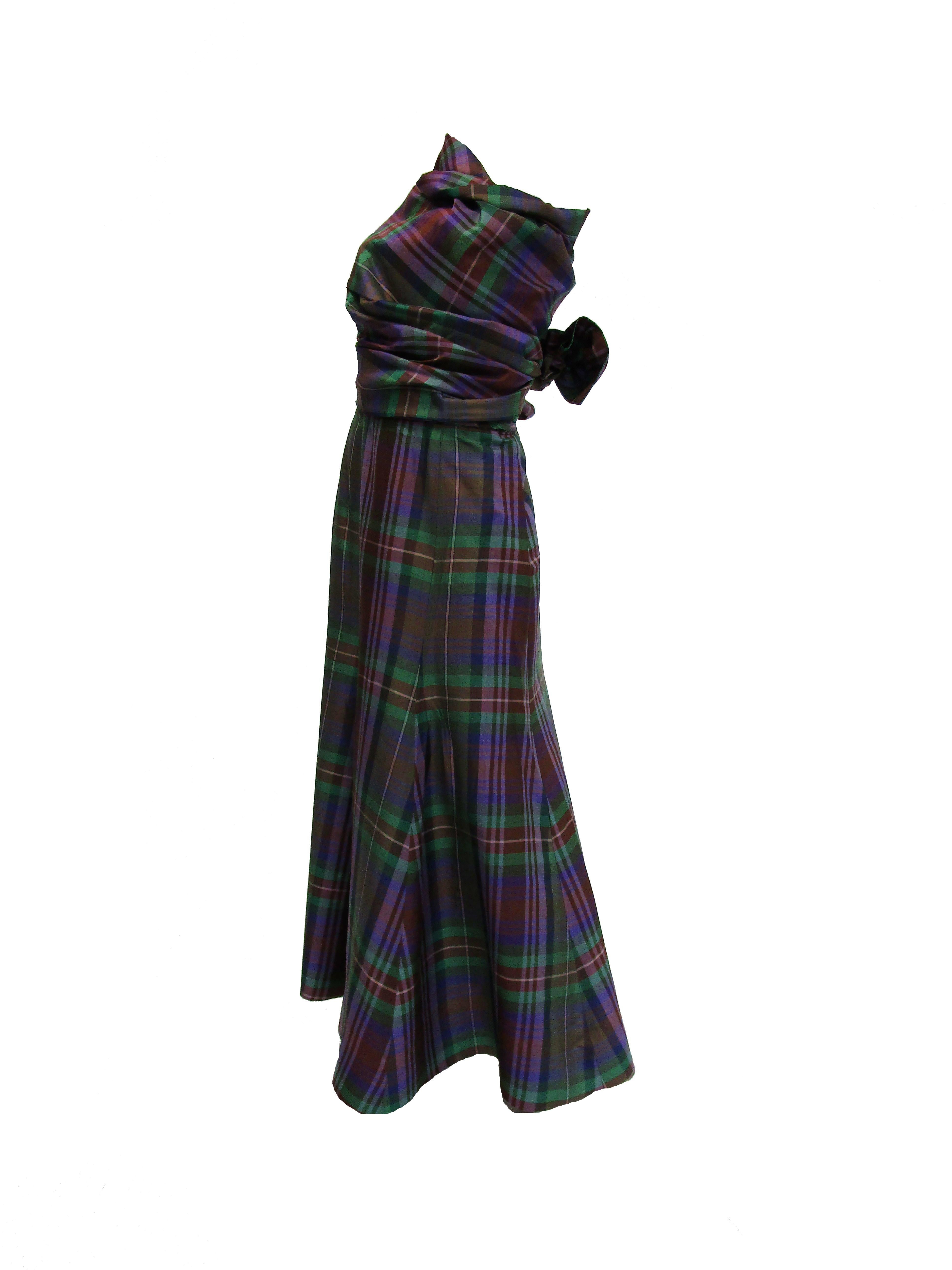 1990s Catherine Regehr Holiday Plaid Strapless Evening Dress 6