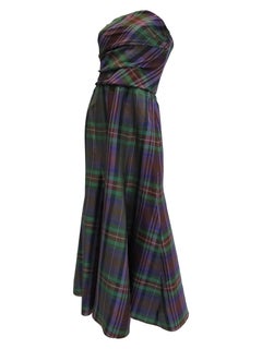 1990s Catherine Regehr Holiday Plaid Strapless Evening Dress
