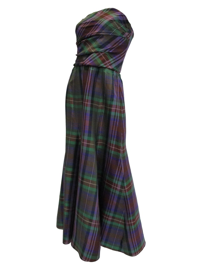 Catherine Regehr Holiday Plaid Strapless Evening Dress For Sale at 1stdibs