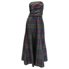 1990s Catherine Regehr Holiday Plaid Strapless Evening Dress