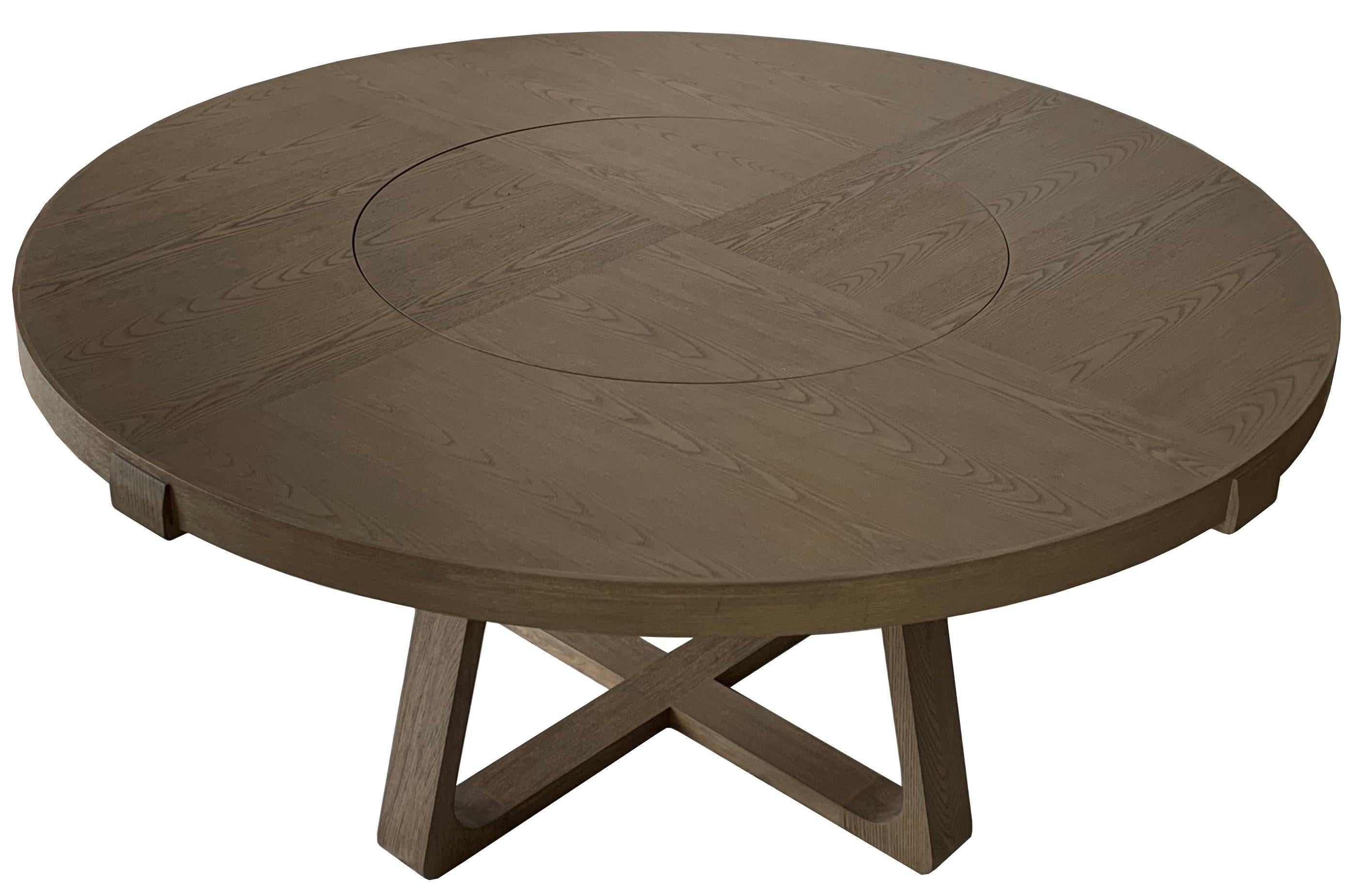 1)
Description: Round dining table with lazy susan
Code: F2W11CTL14
Color: Grey
Size: 140 Ø x 73 H cm
Material: Oak
Price: US$ 6,234 each
Qty: 1 piece
1stDibs Reference: LU5239218896032

2)
Description: Dining chair
Code: FCARC115RTL
Color: Grey and