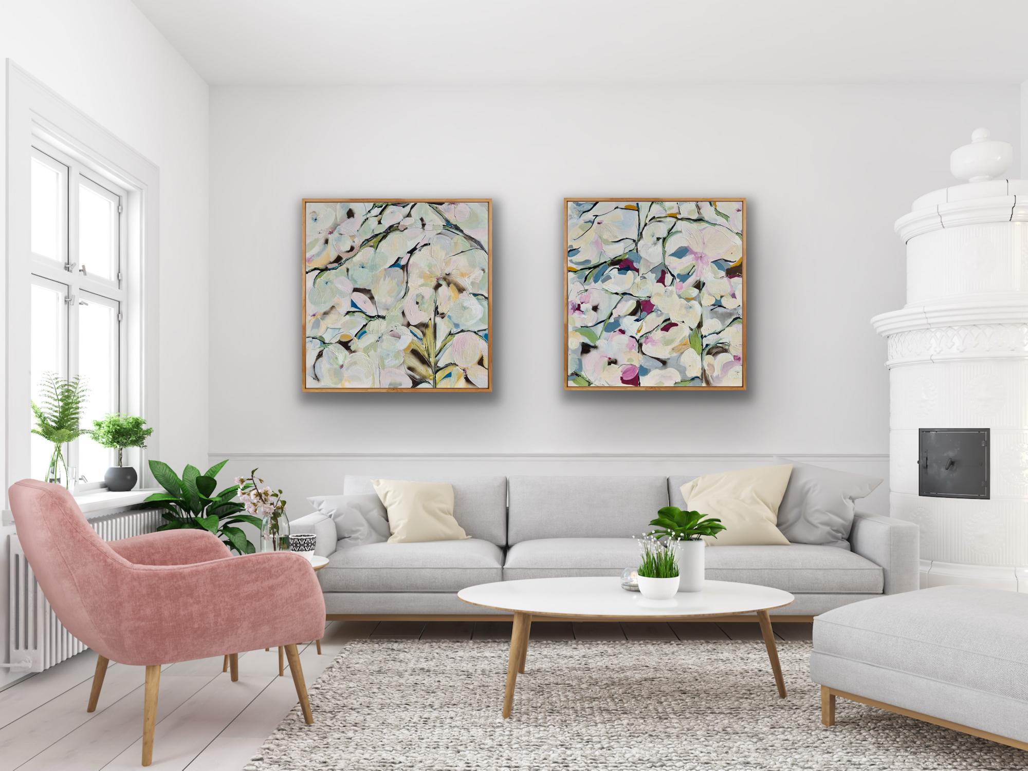 Catherine Ruth Church Landscape Painting - Blossoms for August #1 & #2, Diptych, Original Painting, Abstract art