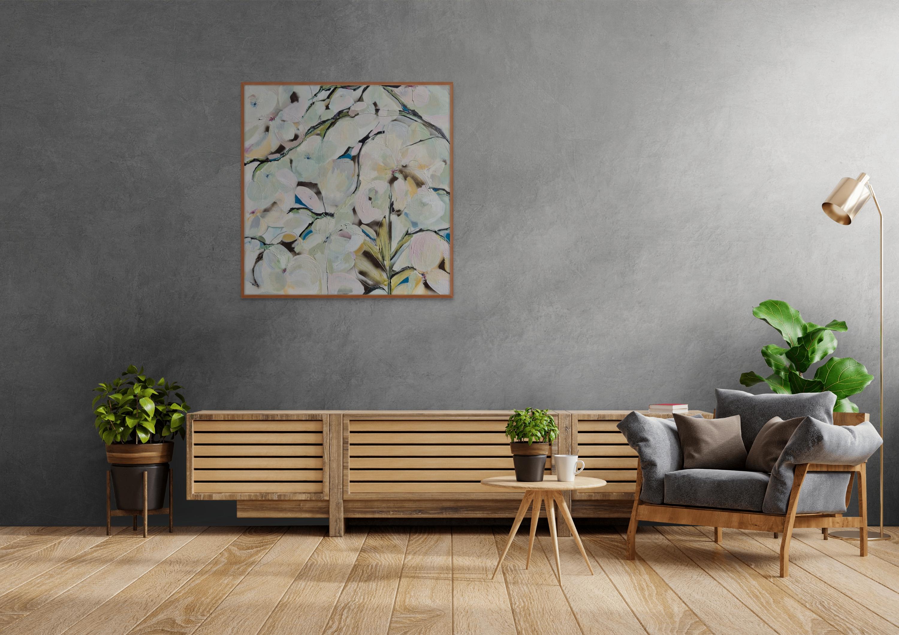 Blossoms for August #2, peinture originale, art abstrait - Gris Landscape Painting par Catherine Ruth Church