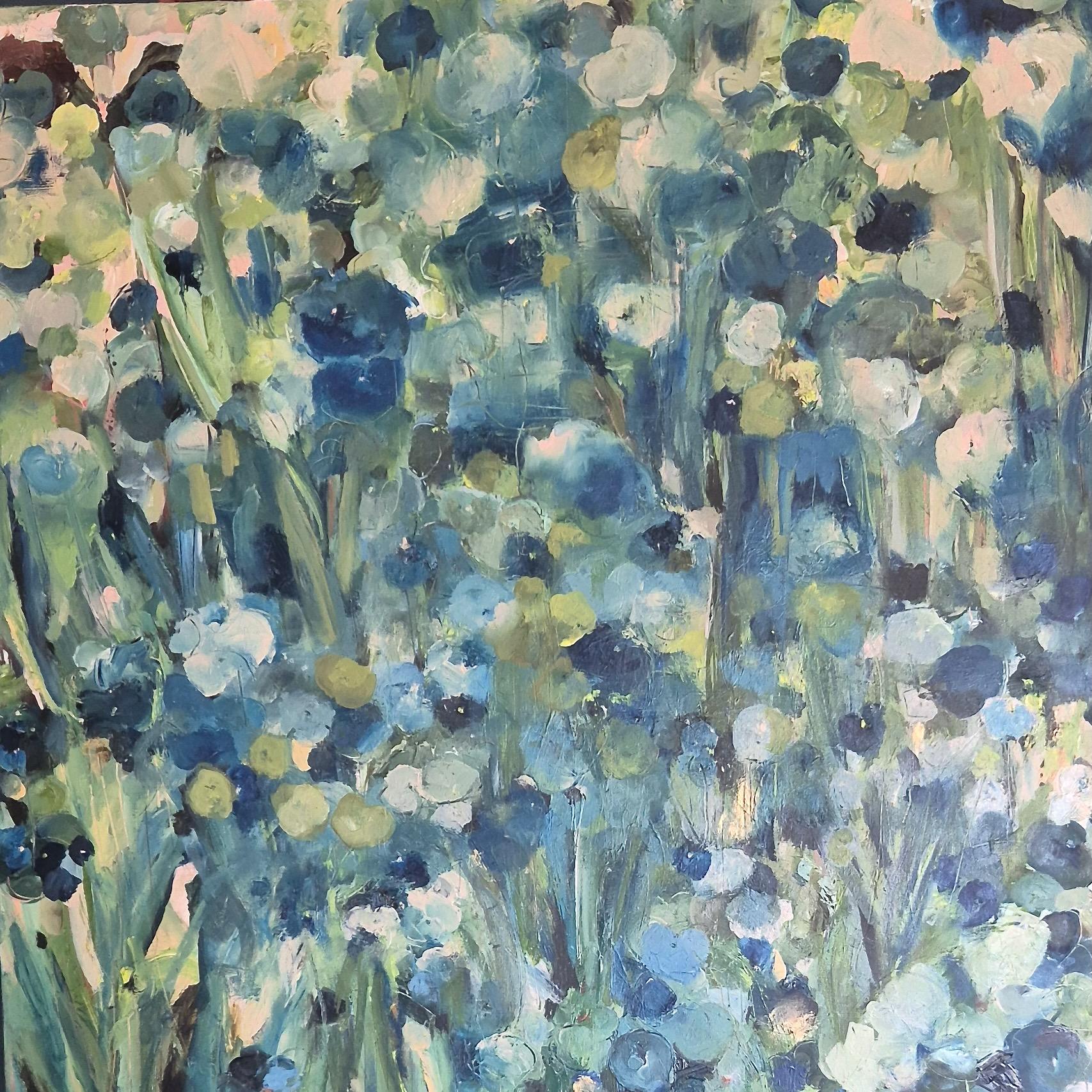 Blue Oil Flowers, Original Painting, Abstract art