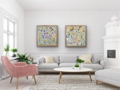 Cream Blossoms 25 & Tapestry: Homage to Paul Klee, diptych, Original Painting