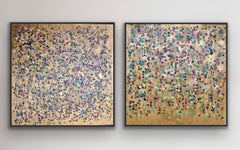 Flower Spot Tangle & Gold Teal Vines, diptych, Original Painting, Abstract art