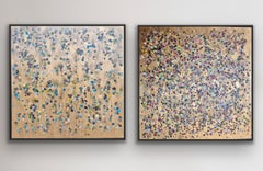 Flower Spot Tangle & Green Gold Vines, diptych, Original Painting, Abstract art