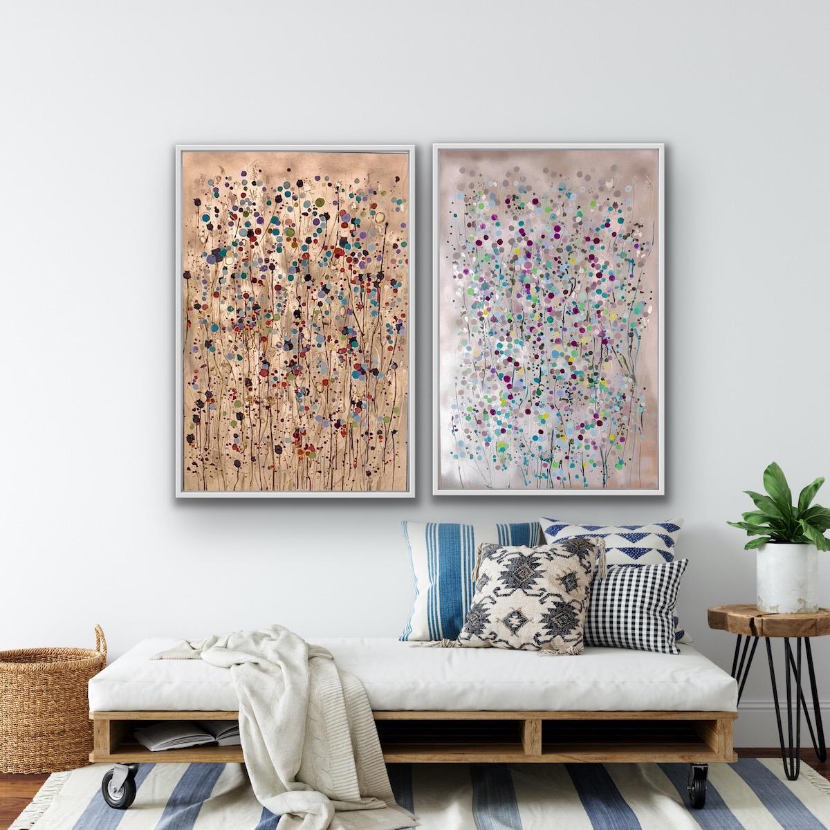 Gold and Silver Splatter Diptych - Painting by Catherine Ruth Church