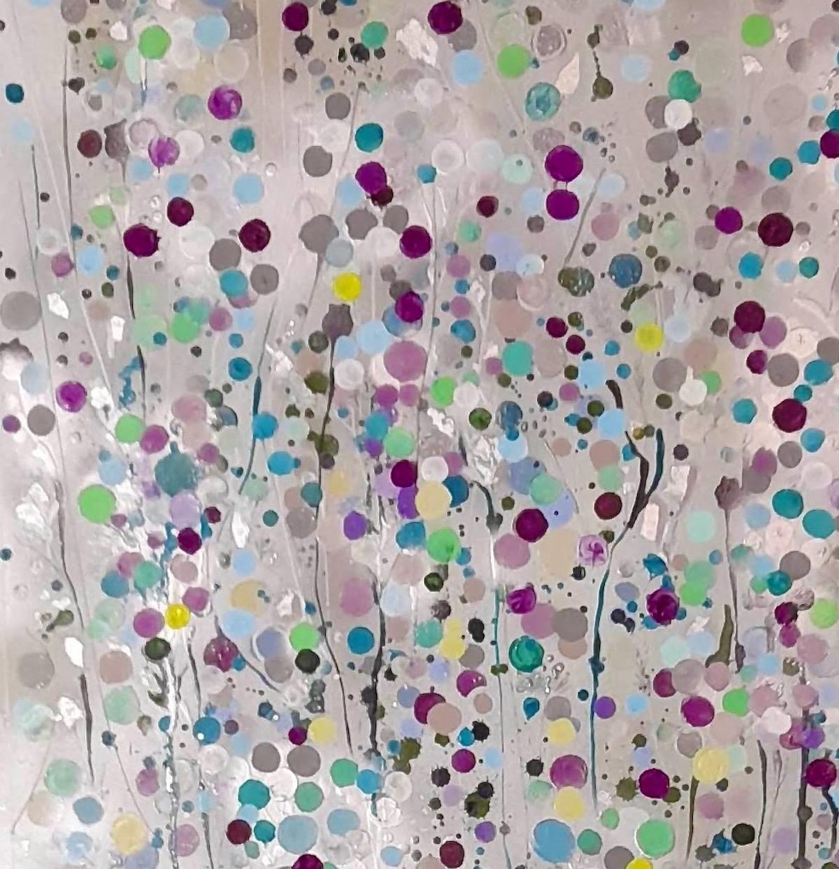 Gold and Silver Splatter Diptych - Beige Abstract Painting by Catherine Ruth Church