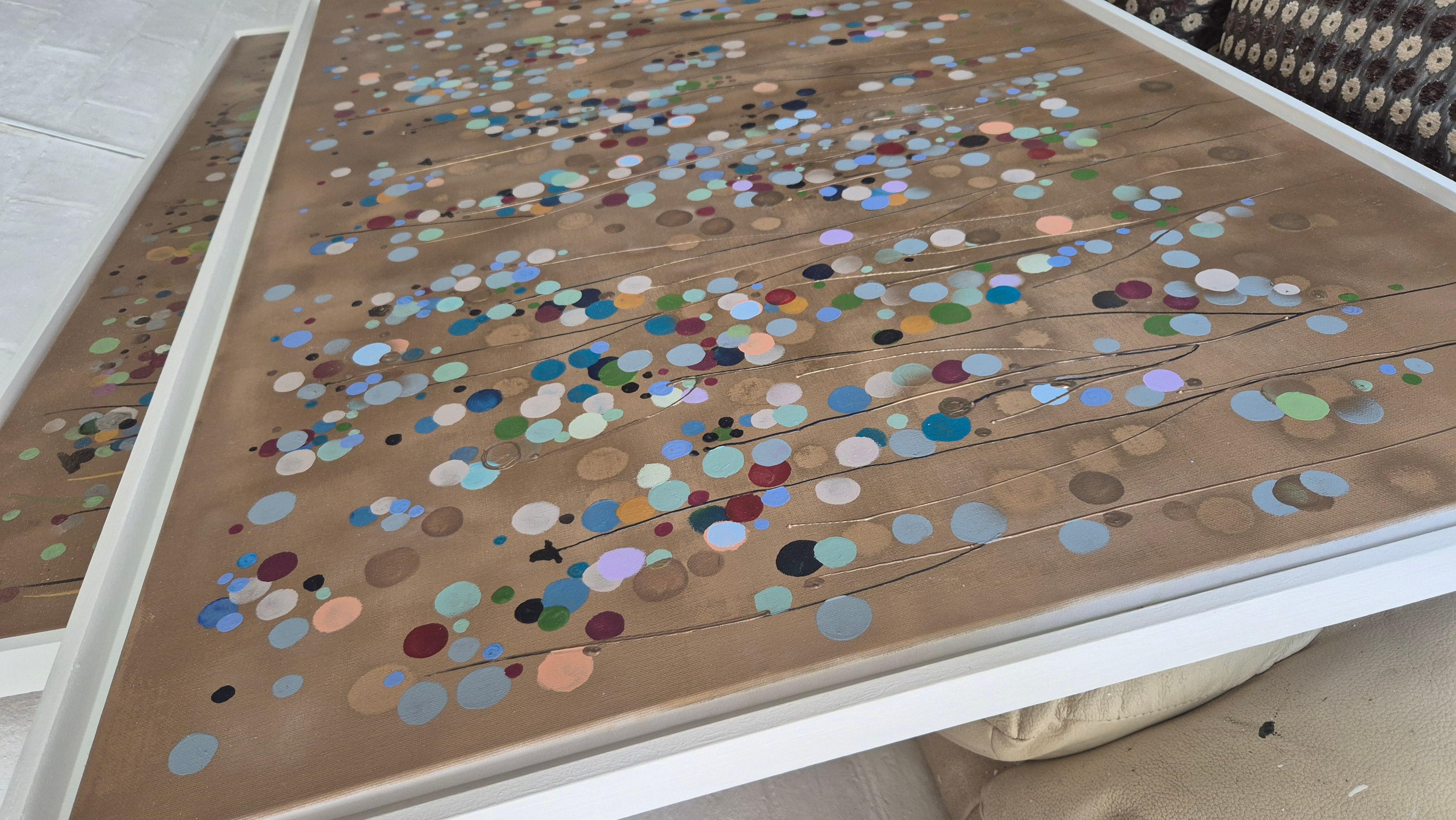Macchie di fiori d'oro #1 e #2, Dittico, Pittura originale, Arte astratta - Painting Astratto di Catherine Ruth Church