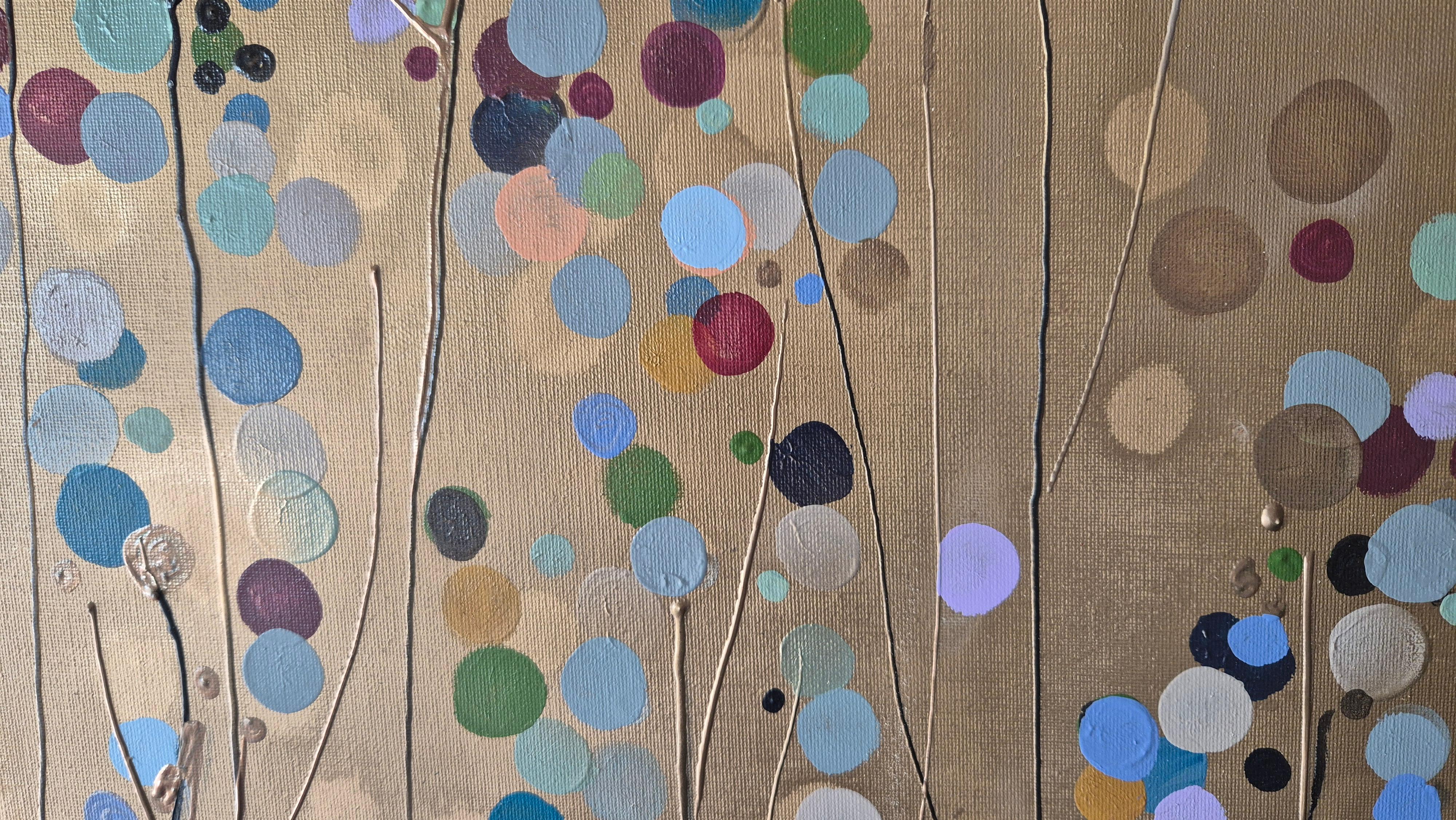 Manchas de flores doradas nº 1, Pintura original, Arte abstracto en venta 1