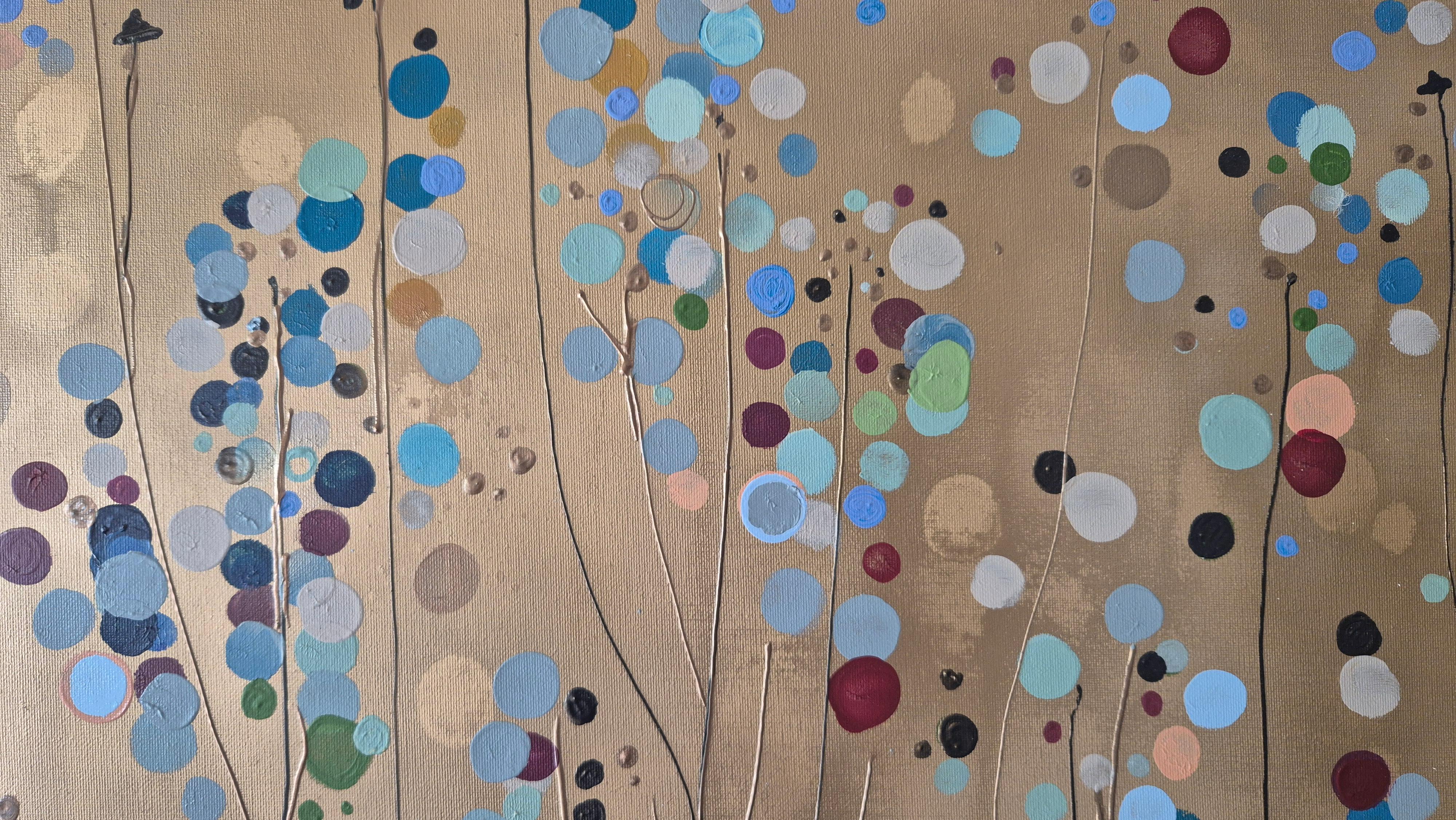 Manchas de flores doradas nº 1, Pintura original, Arte abstracto en venta 2