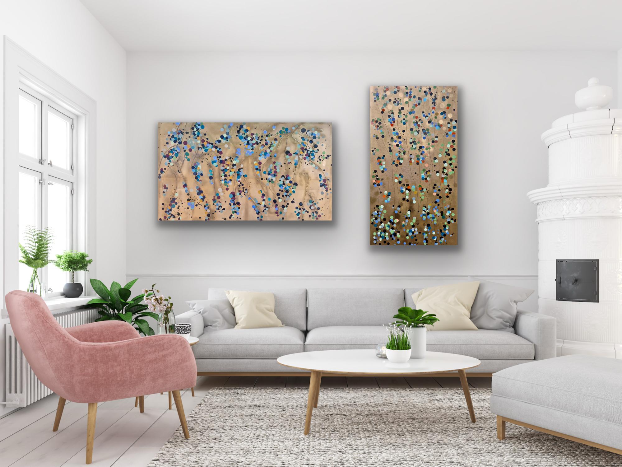 Macchie di fiori d'oro #2 e #3, Dittico, Pittura originale, Arte astratta