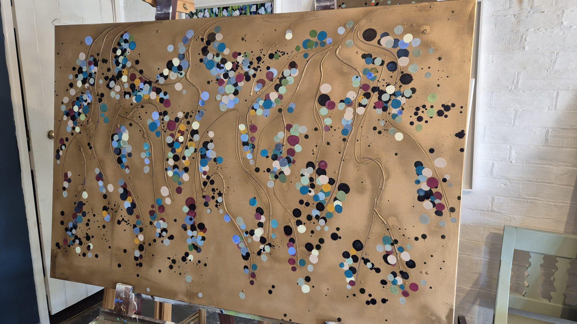 Gold Flower Spots #2, Originalgemälde, Abstrakte Kunst – Painting von Catherine Ruth Church