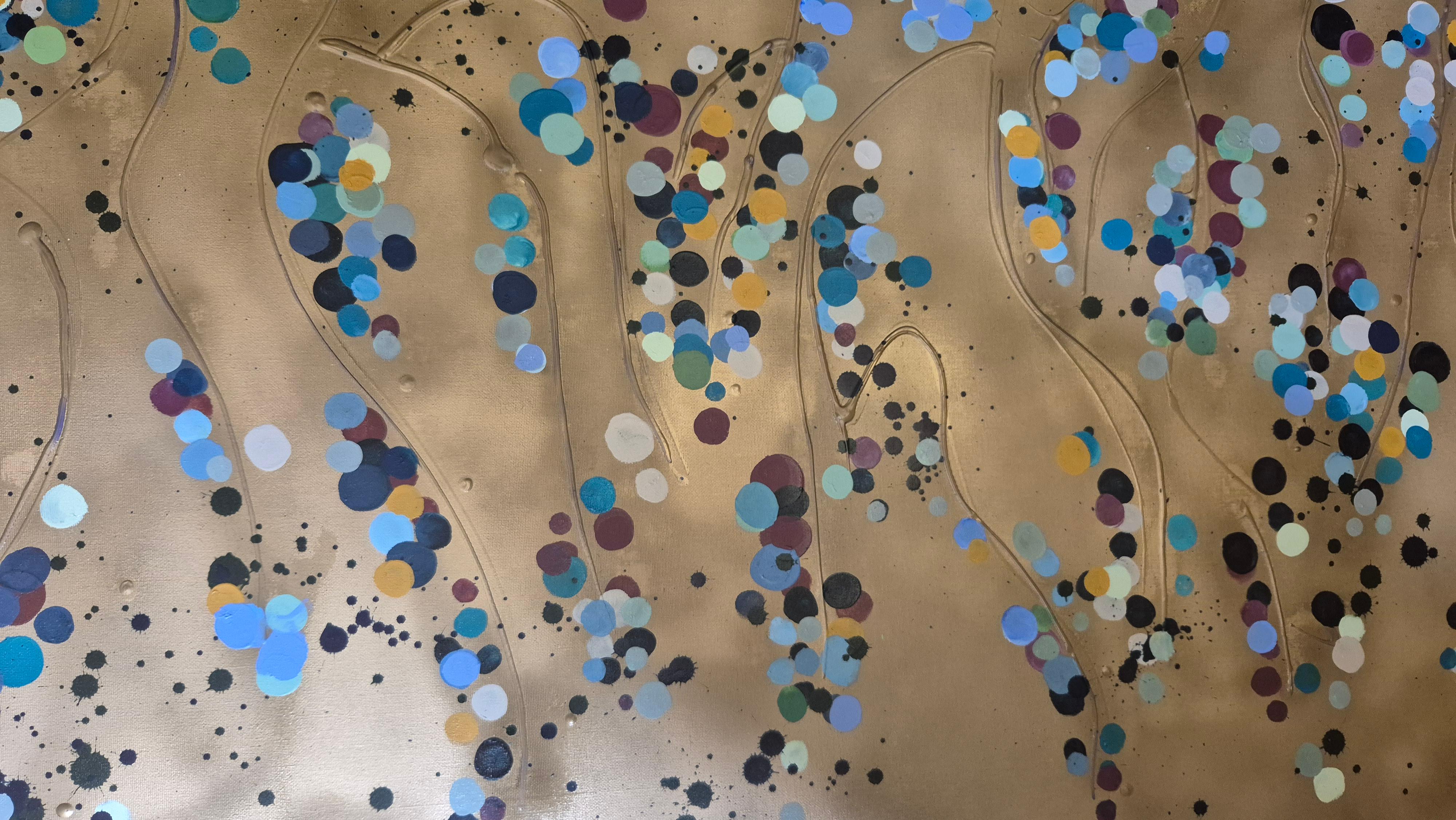 Gold Flower Spots #2, Originalgemälde, Abstrakte Kunst im Angebot 2