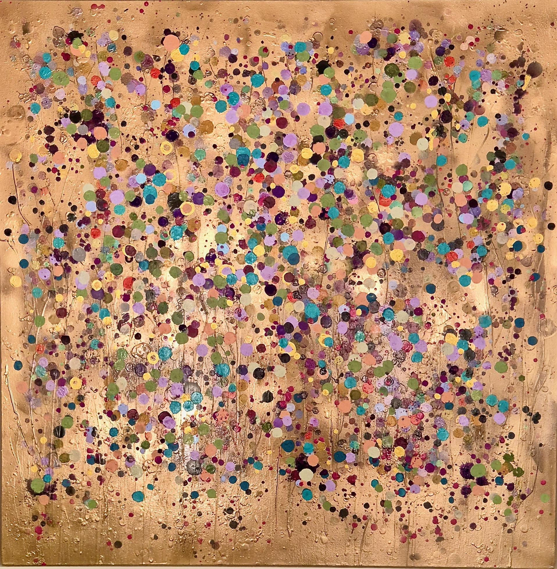 Gold Splatter Square #1 & #2, Set of 2, peinture originale, art abstrait - Painting de Catherine Ruth Church