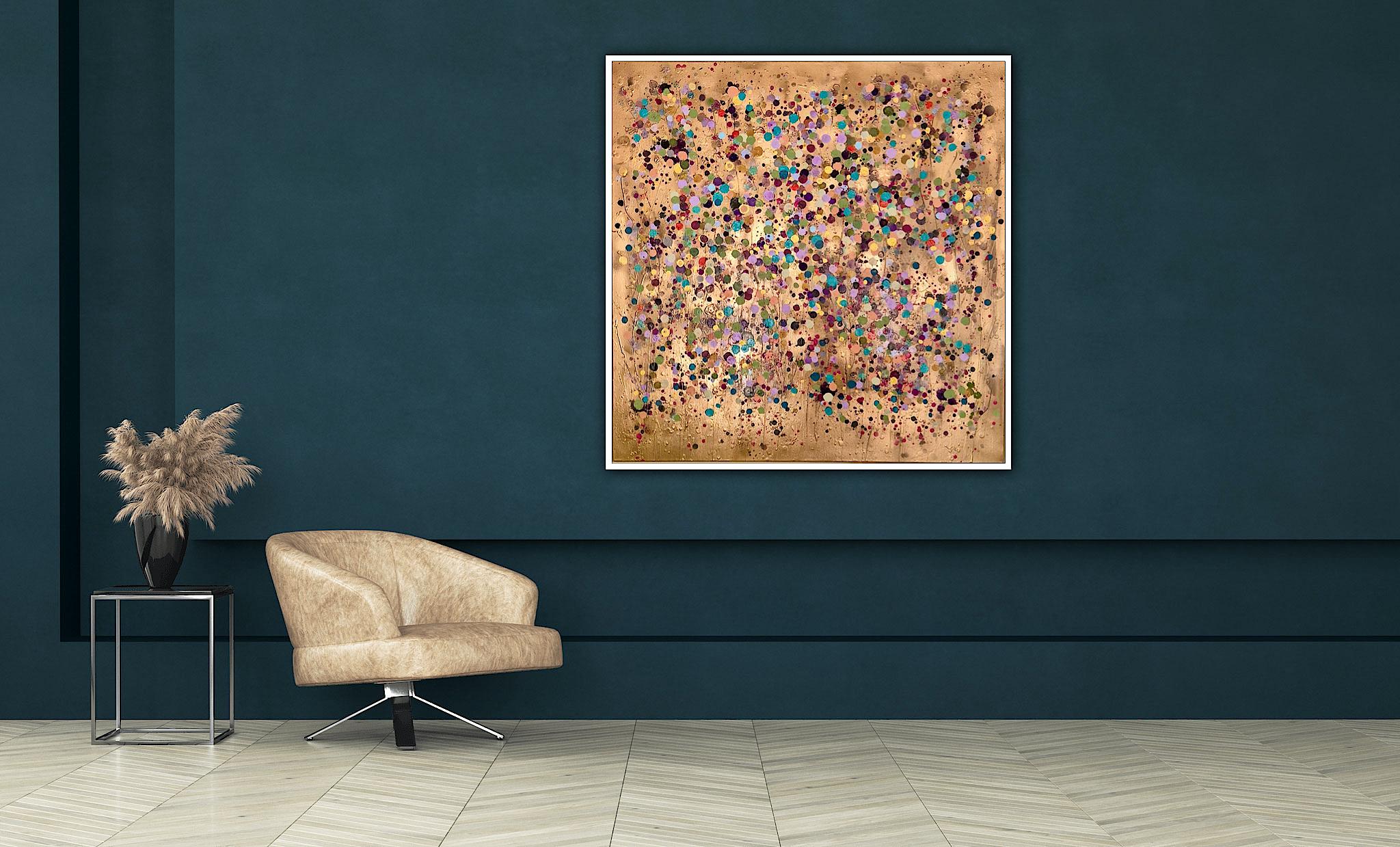 Gold Splatter Square #1 & #2, Set of 2, peinture originale, art abstrait - Abstrait Painting par Catherine Ruth Church