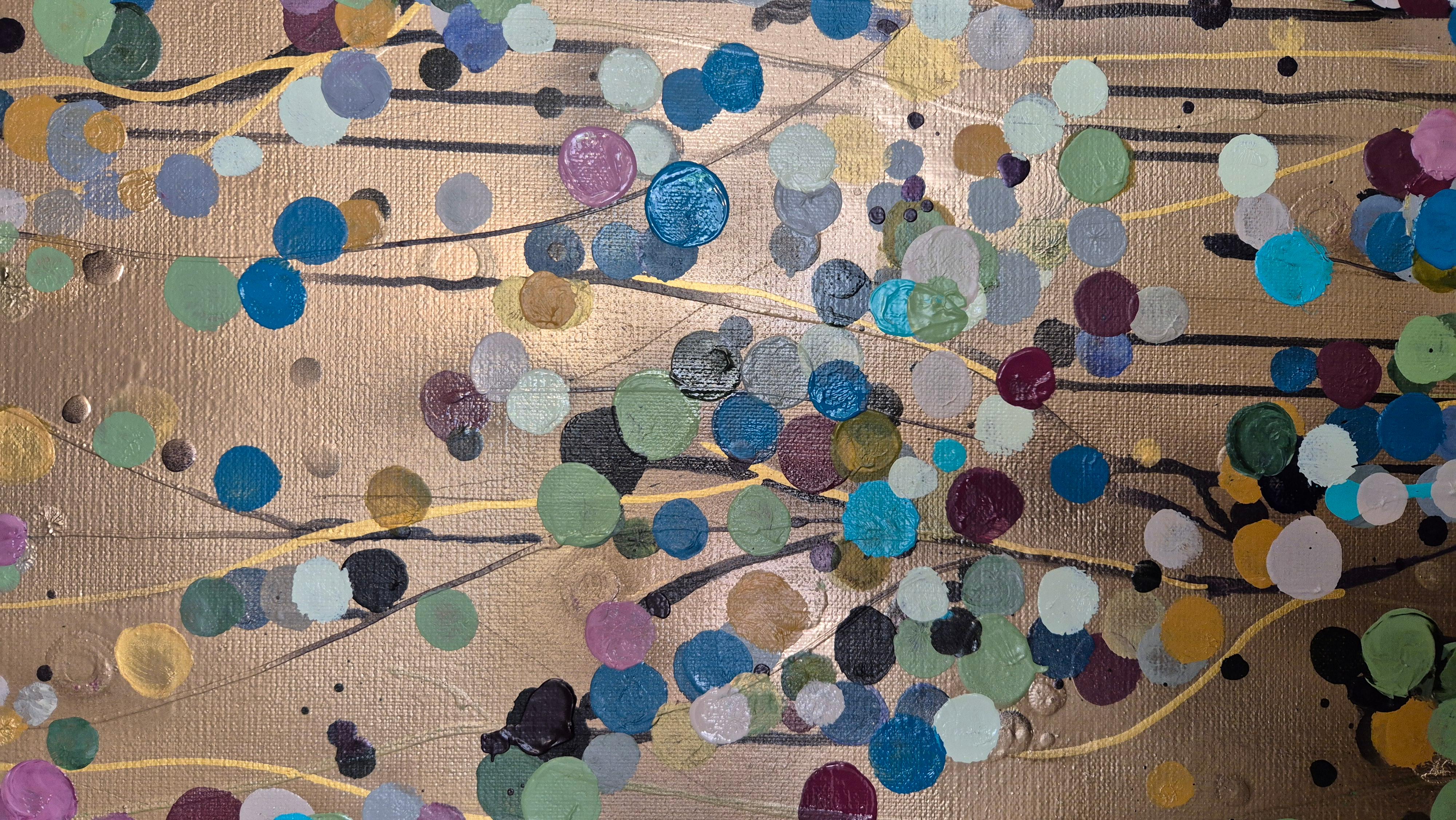 Quadrato Splatter Oro #2, Pittura originale, Arte astratta - Painting di Catherine Ruth Church