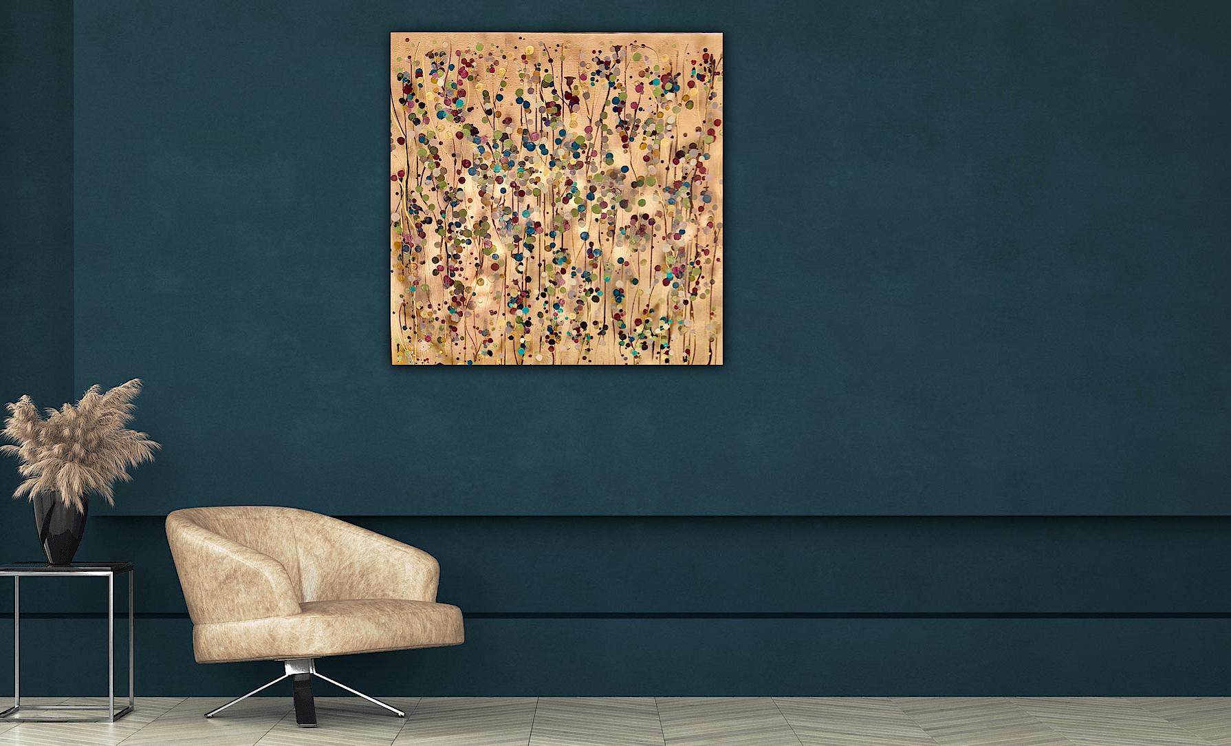 Quadrato Splatter Oro #2, Pittura originale, Arte astratta - Painting Astratto di Catherine Ruth Church