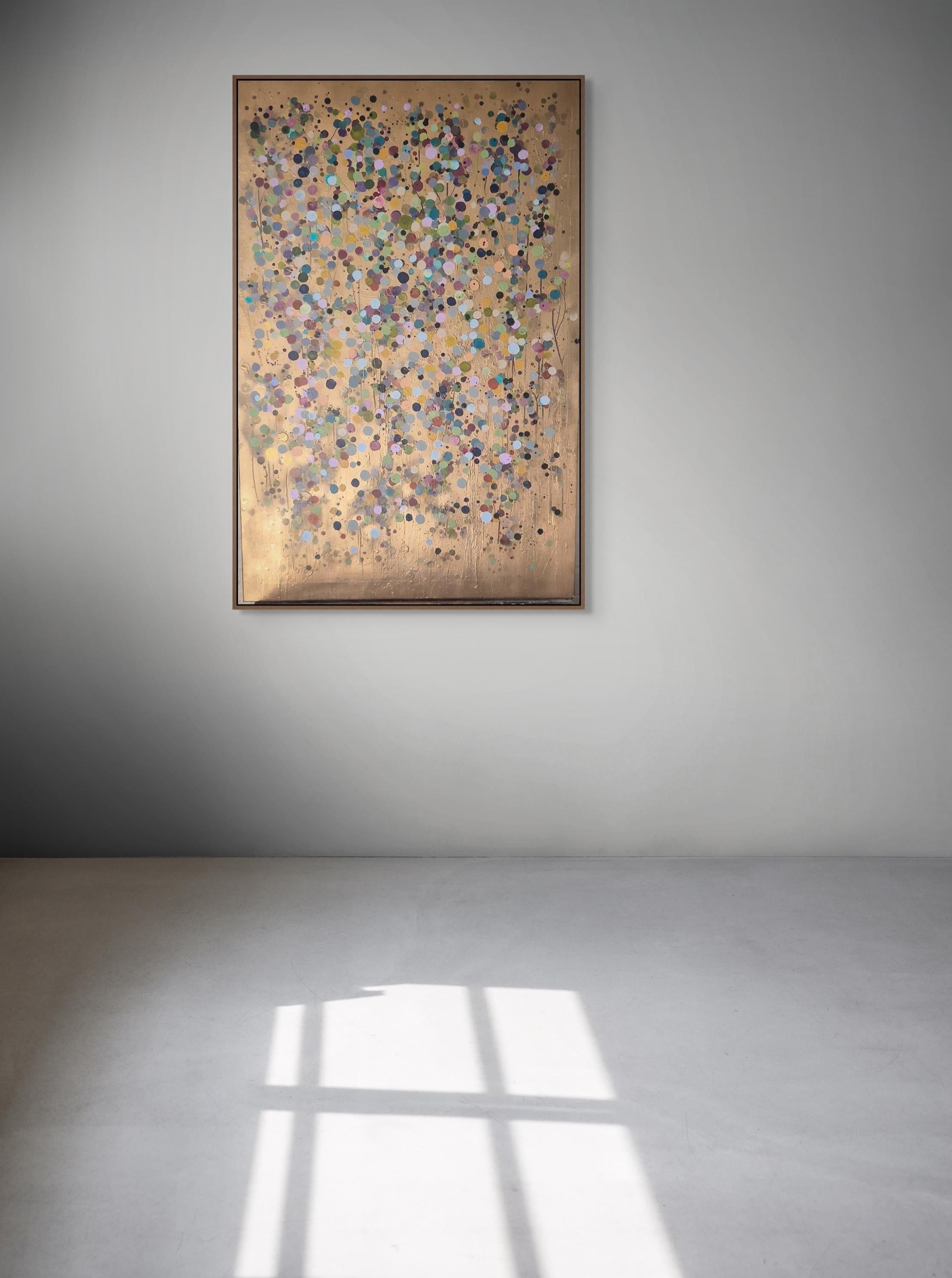 Goldfleck Blumen #3, Originalgemälde, Abstrakte Kunst (Braun), Abstract Painting, von Catherine Ruth Church